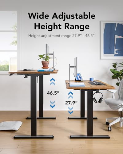 48 x 24 Inch Electric Standing Desk, Height Adjustable Computer Gaming Desk with 4 Memory Presets, Home Office Sit Stand Desk with Hooks & Cable Management, Vintage