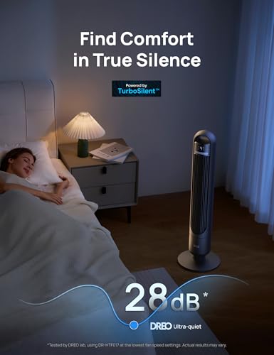 DREO Tower Fan for Bedroom, 26ft/s Velocity, 90° Oscillating, 8H Timer, view 6