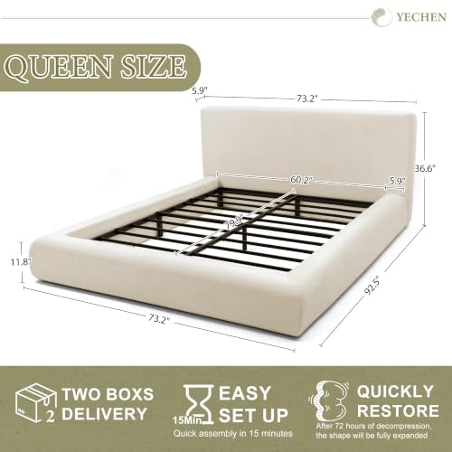 Queen Cloud Bed Frame with Headboard Removable, view 3