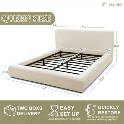 Queen Cloud Bed Frame with Headboard Removable, view 3