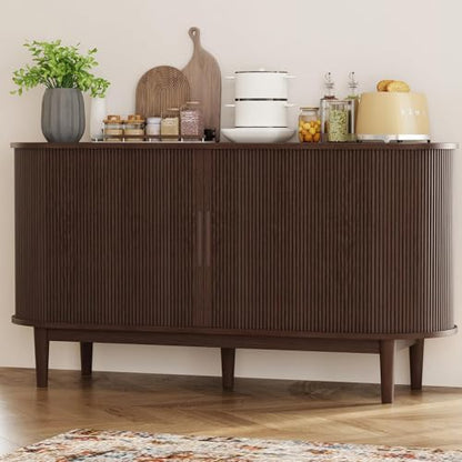 55" Sideboard Buffet Cabinet,Tambour Sliding Doors & Drawer, view 3