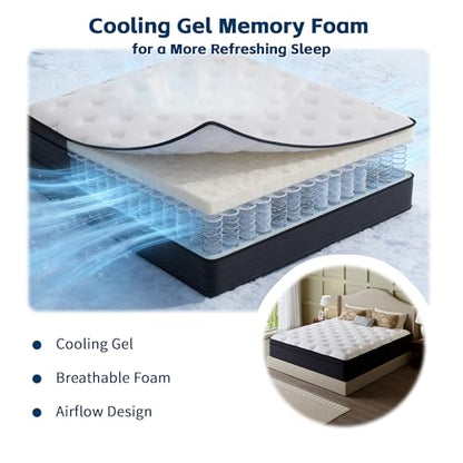 14 Inch Full Size Mattress, Pocketed Coils for Strong Support, Hybrid Memory Foam & Fiberglass Free, Cool Night & Spinal Alignment, Pressure Relief & Motion Isolation, Medium Firm
