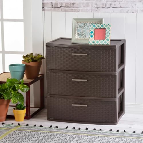 Wide 3 Drawer Weave Tower, Home Organizer, Espresso, view 3