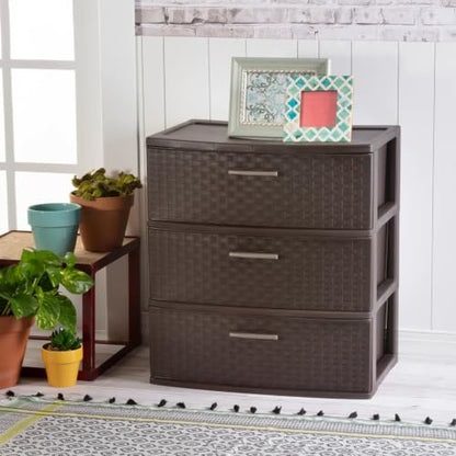 Wide 3 Drawer Weave Tower, Home Organizer, Espresso, view 3