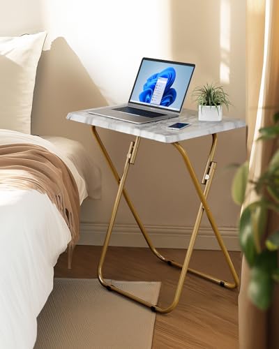 Folding TV Tray Table -Stable Tray Table with No Assembly Required, TV Dinner Tray for Eating, Foldable Snack Tables for Bed & Sofa (Marbling)