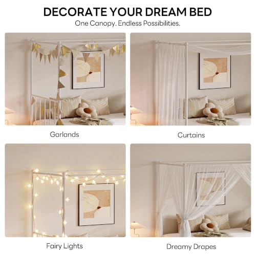 Twin Daybed with Trundle, Canopy Bed with Pop Up Trundle, White, view 5