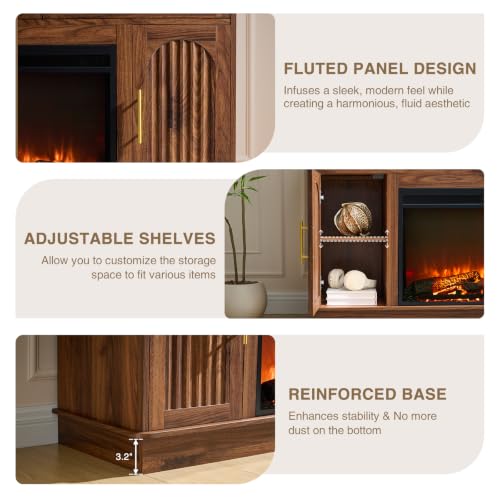 Fireplace TV Stand for 75" TV, 36" Electric Fireplace with Mantel, Walnut, view 8