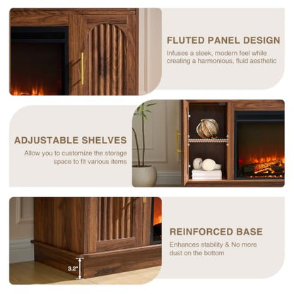 Fireplace TV Stand for 75" TV, 36" Electric Fireplace with Mantel, Walnut, view 8