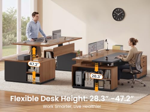 77.1" Executive Large Electric Standing Desk, Brown, view 4
