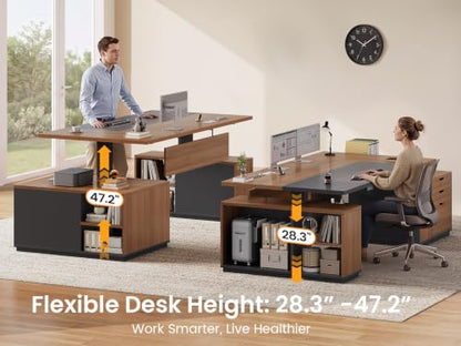 77.1" Executive Large Electric Standing Desk, Brown, view 4