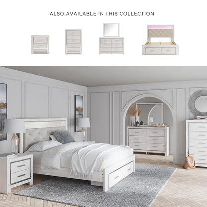 Signature Design by Ashley Altyra Contemporary Adjustable Tufted Queen Upholstered Storage Platform Bed with LED Lights and 2 Drawers, Foundation or Box Spring Not Needed, White & Gray