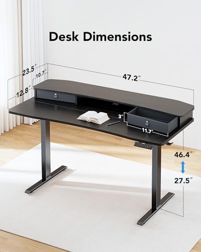48″ x 24″ Electric Standing Desk with 2 Drawers, C-Clamp Mount Compatible, view 3