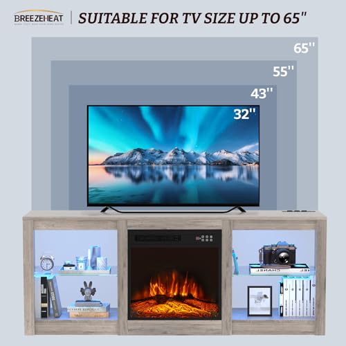 Electric Fireplace TV Stand with 18 inch Fireplace Up to 65" TVs-Led, view 7