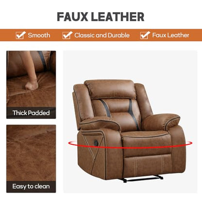 Faux Leather Recliner Sofa Furniture Set for Living Room, 2 Recliner Chairs, 3 Seat Reclining Sofa Couch Set for Meeting Room, Brown