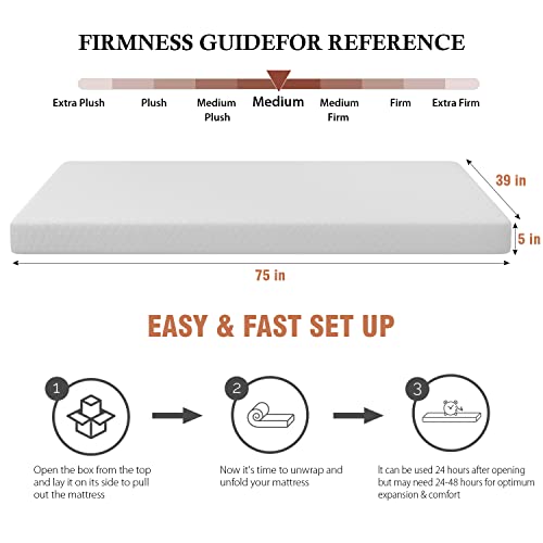 PayLessHere 5 Inch Twin Gel Memory Foam Mattress Fiberglass Free/CertiPUR-US, view 3