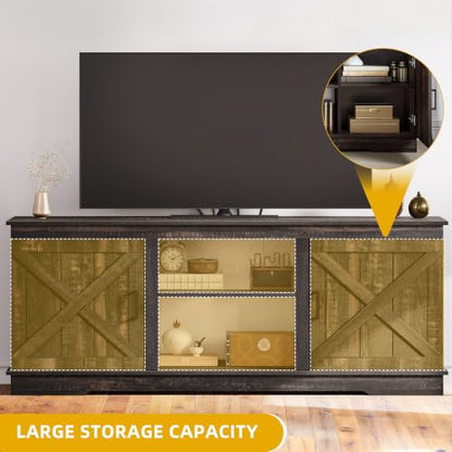 Farmhouse TV Stand for TVs up to 65, Double Barn Doors, Rustic Oak, view 6
