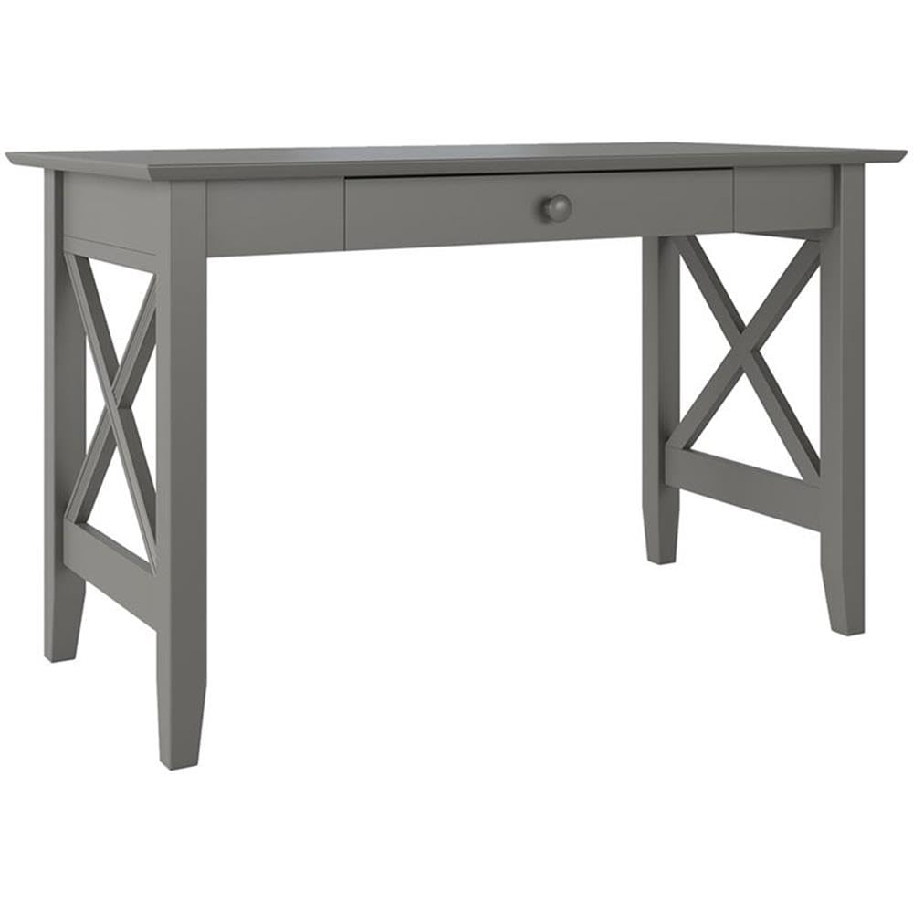 Farmhouse Solid Wood Writing Desk, 48 in Wide, Gray Finish, Felt Lined Drawer