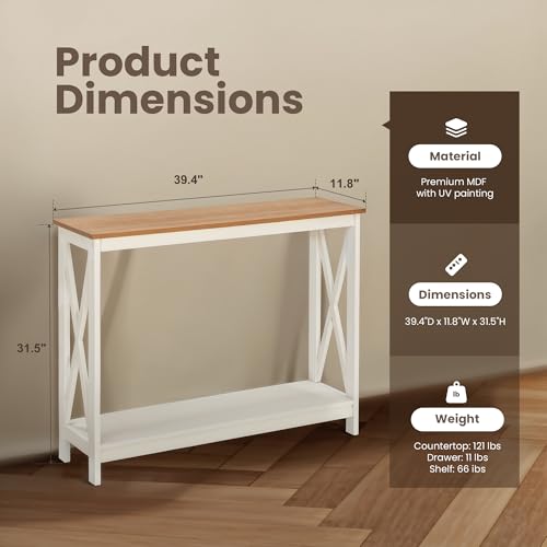 White Entryway Table, Farmhouse Console Table Narrow Sofa Table Hallway, Ivory Skinny Entry Table