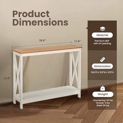 White Entryway Table, Farmhouse Console Table Narrow Sofa Table Hallway, Ivory Skinny Entry Table