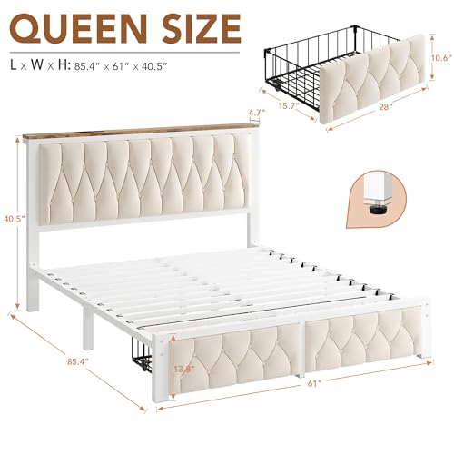Queen Bed Frame with 2 Storage Drawers, view 3