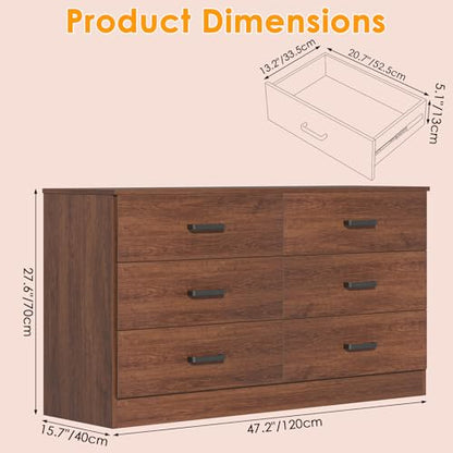 Wood Dresser for Bedroom, 6 Drawer Double Dresser, view 4