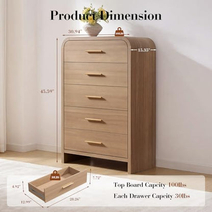 Curved 5 Drawer Dresser for Bedroom, 31'' Wide Chest of Drawers, view 3