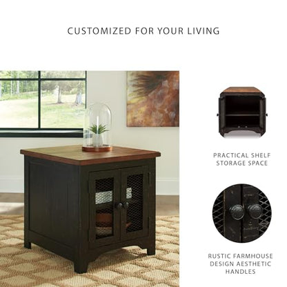 Distressed brown and black farmhouse end table with storage, view 6