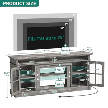 LED Farmhouse TV Stand for 75 Inch w/Outlets, view 3