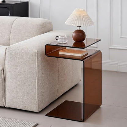 Glass Nightstand,Side Table,S-Shaped End Table for Living Room,Bedside Table for Bedroom (Brown)