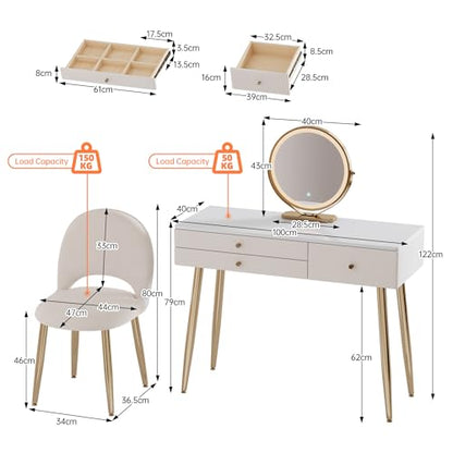 39" White and Gold Vanity with Lights and Chair, view 4