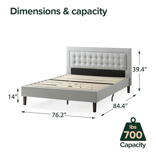 Zinus Dachelle Upholstered Platform Bed Frame, Mattress Foundation, Wood Slat Support, No Box Spring Needed, Easy Assembly, Grey Sand, King