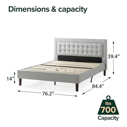 Zinus Dachelle Upholstered Platform Bed Frame, Mattress Foundation, Wood Slat Support, No Box Spring Needed, Easy Assembly, Grey Sand, King