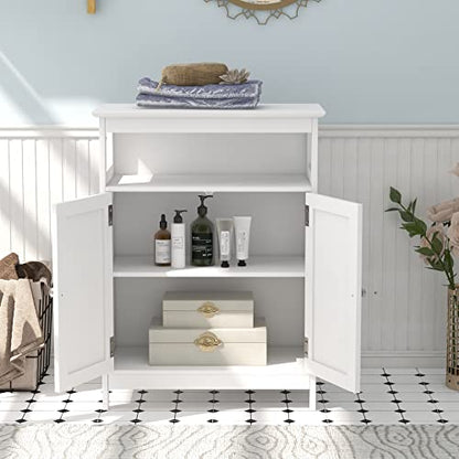 Bathroom Floor Cabinet Freestanding Storage Cabinet with Adjustable Shelf and Doors for Bathroom Living Room Kitchen (Two Doors, White)