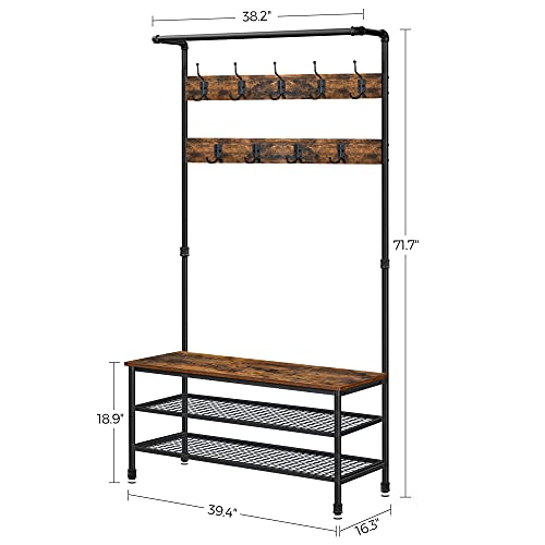 VASAGLE Coat Rack and Storage Bench, Hall Tree with 9 Hooks, Steel Frame, view 4