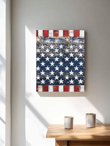 NuYeBiofx Retro Farmhouse Stars Stripes Canvas Wall Art Prints, view 2