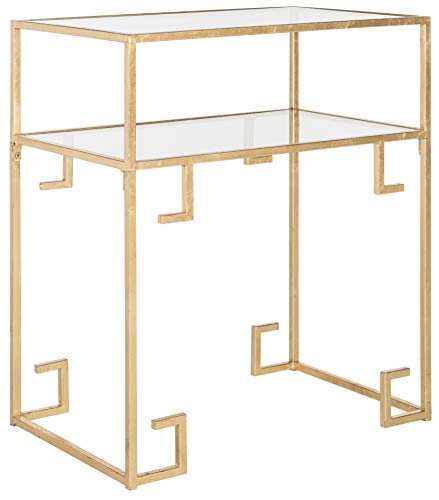 SAFAVIEH Home Collection Berdine Gold Glass Top Greek Key Table