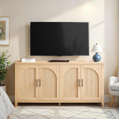 Sasha 4-Door Reeded Sideboard Buffet with Cord Management, 60 Inch, Coastal Oak