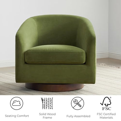 CHITA Swivel Accent Chair, FSC Wood Frame, Fully Assembled, Forest Green