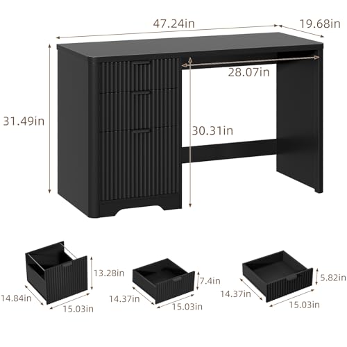 Farmhouse 47" Executive Desk with 3 Drawers, Pure Black, view 3