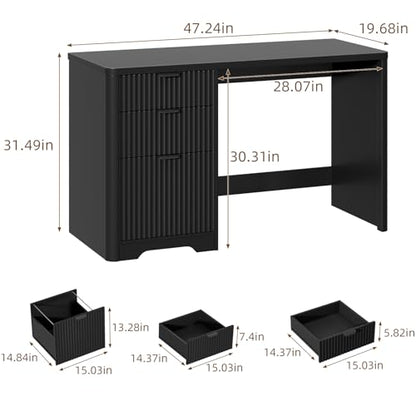 Farmhouse 47" Executive Desk with 3 Drawers, Pure Black, view 3