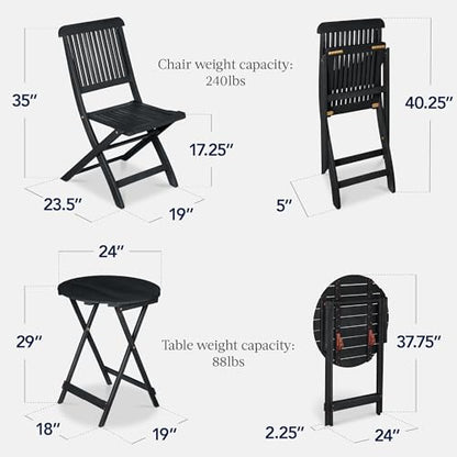 Best Choice Products 3-Piece Acacia Wood Bistro Set, Folding Patio Furniture for Backyard, Balcony, Deck w/ 2 Chairs, Round Coffee Table, Teak Finish - Charcoal