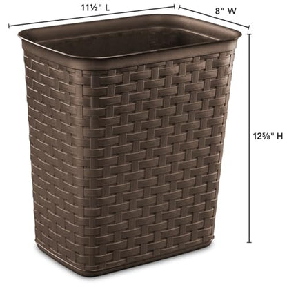 3.4 Gallon Weave Wastebasket, Small, Decorative Trash Can for the Bathroom, Bedroom, Dorm Room, or Office, Espresso Brown, 6-Pack