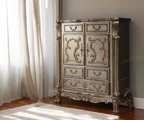 Dresden 5-Drawer Wooden Chest in Gold Patina and Brown