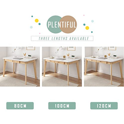 IOTXY Solid Wood Writing Desk - Home Office Workbench Desk with Drawer, 47.24" Width Laptop Computer Work Study Table