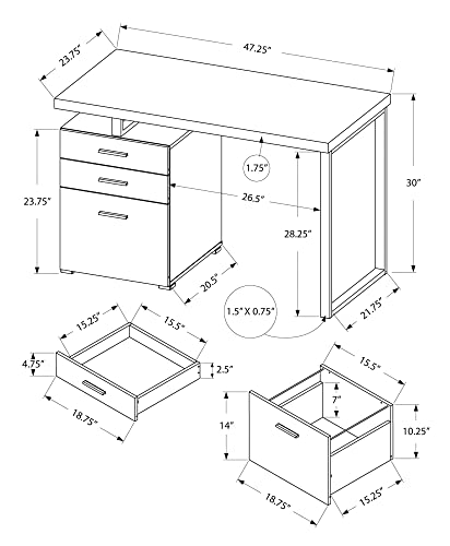 Left or Right Facing 47-Inch Modern Home Office Computer Study Writing Desk with Filing Drawer, 48"L, Grey & Silver