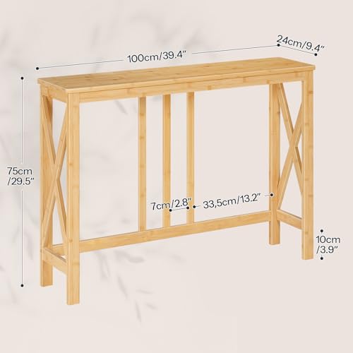 Narrow Console Table, Sofa Table for Entrance, 39.4" Long Entryway Behind Couch Table, Bamboo Hallway Table, Entryway Table, for Living Room, Foyer, Natural YL107XG01
