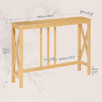 Narrow Console Table, Sofa Table for Entrance, 39.4" Long Entryway Behind Couch Table, Bamboo Hallway Table, Entryway Table, for Living Room, Foyer, Natural YL107XG01