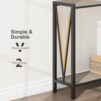 GAOMON Console Table, 2-Tier Entryway Table with Storage, 43" Narrow Sofa Table with V Design, Industrial Console Table for Entryway, Living Room, Hallway, Foyer, Corridor, Office-Grey
