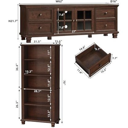 Farmhouse Entertainment Center with Bookshelves Set of 3, Walnut, view 3