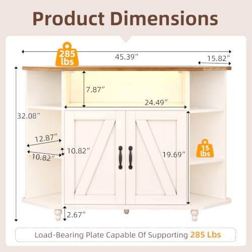 45" Corner TV Stand for 55-Inch TVs with Storage, White, view 3